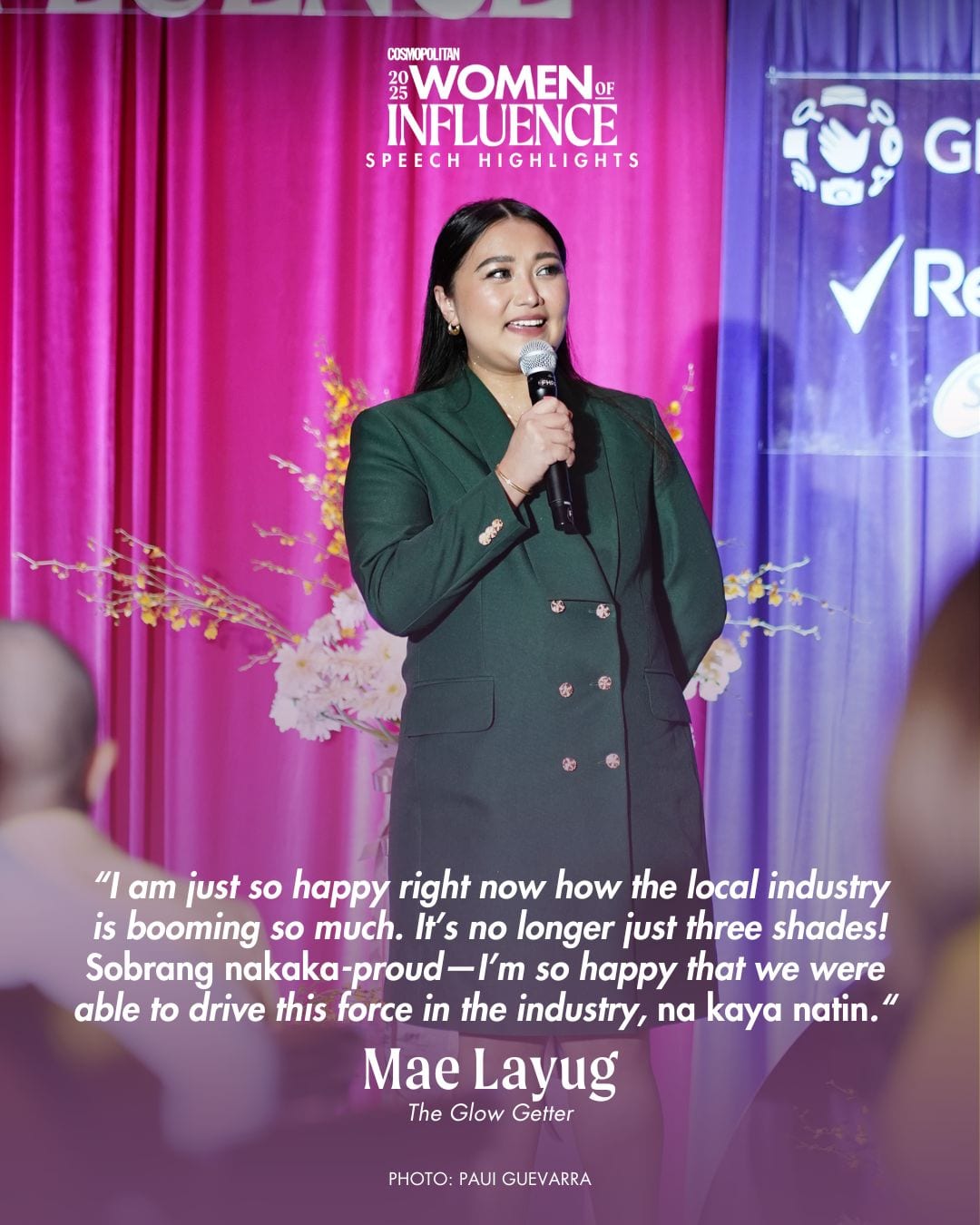Cosmopolitan Philippines' Women of Influence 2025 awardee mae layug giving her speech